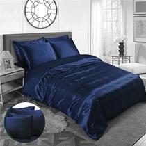 Lençol de cetim sexy AL AHMEDANI LINEN 6 peças conjunto de cama queen size 1 capa de edredom +1 lençol com elástico+4 fronhas Navy Queen