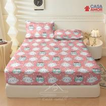 Lençol de Elástico Infantil Solteiro, Casal e Queen Estampado Gatinhos lindos rosa fofo Não Desbota Lençol de Elástico Infantil Solteiro, Casal e Queen Estampado Gatinhos lindos rosa fofo Não Desbota