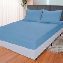 Lençol de Elástico Malha Solteiro Liso Slim 100% Algodão Azul