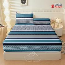 Lençol de Elástico Premium Solteiro, Casal e Queen Estampado Arte Azul Mosaico Listrado Lençol de Elástico Premium Solteiro, Casal e Queen Estampado Arte Azul Mosaico Listrado