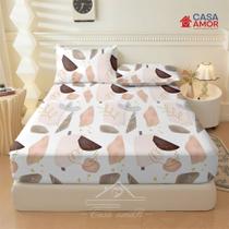 Lençol de Elástico Premium Solteiro, Casal e Queen Estampado Outono Floral Creme Lençol de Elástico Premium Solteiro, Casal e Queen Estampado Outono Floral Creme