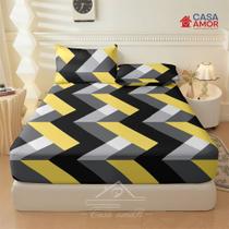 Lençol de Elástico Premium Solteiro, Casal e Queen Estampado Quadrados Cinza Preto Amarelo 400 Fios Não Desbota Lençol de Elástico Premium Solteiro, Casal e Queen Estampado Quadrados Cinza Preto Amarelo 400 Fios Não Desbota