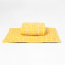 Lençol de Mini Cama com Elástico e Fronha - Xadrez Amarelo e Branco
