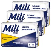 Lençol Descartável Absorvente Mili Vita p/adulto 3 pacotes c/ 6 lençóis Total 18 lençóis