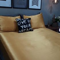Lençol Elástico Casal Super King 4 Un Cetim Dourado Decor