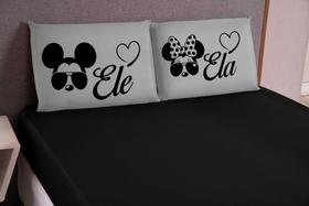 Lençol estampado 03 peças queen ele/ela coração cinza preto