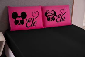 Lençol estampado 03 peças queen ele/ela óculos pink preto