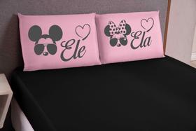 Lençol estampado 03 peças queen ele/ela óculos rosa preto