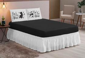 Lençol estampado 03 peças queen eu te amo mini preto cinza