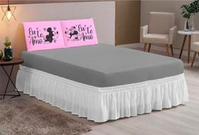 Lençol estampado 03 peças queen eu te amo mini rosa cinza