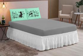 Lençol estampado 03 peças queen eu te amo mini verde cinza