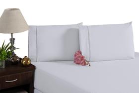 Lençol Fronha Algodão 180 Fios 3 Peças Branco Ponto Palito