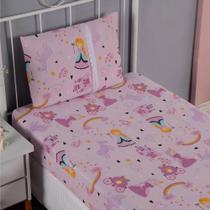 Lençol Infantil Estampado Com Elástico Ma Rosa Com Princesa