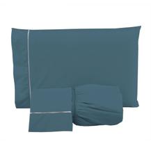 Lençol King 400 Fios 3 Peças Toque 100% Macio com Fronhas Azul Lençol King 400 Fios 3 Peças Toque 100% Macio com Fronhas Azul