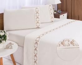 Lençol King Casal Percal Veneza Palha com Caki 4 pçs