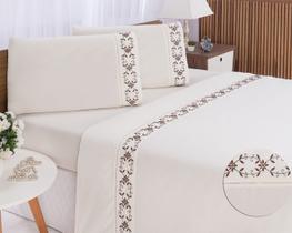 Lençol King Casal Percal Veneza Palha com Marrom 4 pçs