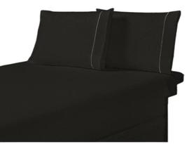 Lençol King Size 3 Un Liso C Elástico E Ponto Palito Preto