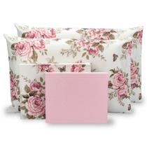 Lençol Kit 04 Peças Jogo de Cama Solteirão 180 Fios Estampado c/Elástico em Toda Volta Acabamento em Bainha