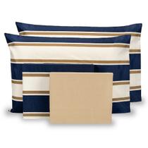 Lençol Kit 04 Peças Jogo de Cama Solteirão 180 Fios Estampado c/Elástico em Toda Volta Acabamento em Bainha