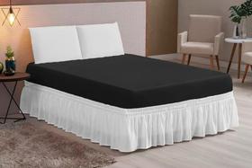 Lençol liso 03 peças queen microfibra branco preto