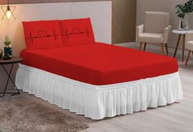 Lençol Macio estampado casal queen 03 peças vida todo vermelho