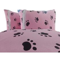 Lençol Malha Casal Box Estampado C/ Elástico + 02 Porta Travesseiros com Zíper e Lese