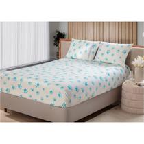 Lençol Malha Casal Box Queen Estampado C/ Elástico + 02 Porta Travesseiros com Zíper e Lese