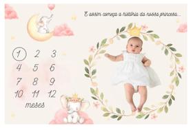 Lençol Mêsversário Cenário Para Fotos Bebê Elefante Menina Lençol Mêsversário Cenário Para Fotos Bebê Elefante Menina