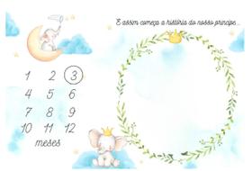 Lençol Mêsversário Cenário Para Fotos Bebê Elefante Menino