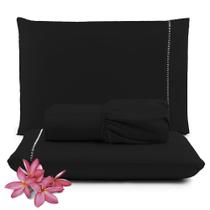 Lençol Micropercal 400 Fios Queen - 3 Peças - Preto