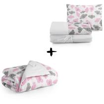Lençol Mini Cama Rosa Nuvem + Edredom 4pç Menina Moderno - Decora Shopping