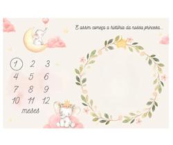 Lençol Painel Cenário Fotos MDF Mêsversário Elefante Menina