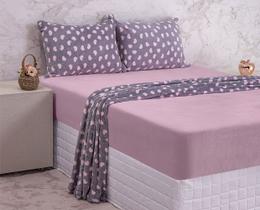 Lençol Plush Estampado Casal 4 Peças Cecilia