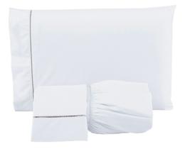 Lençol Queen 400 Fios com 3 Fronhas Ponto Palito Toque Macio Branco Lençol Queen 400 Fios com 3 Fronhas Ponto Palito Toque Macio Branco