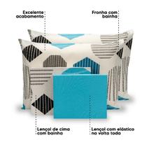 Lençol Queen 6 Pçs Estampado Percal 180 Fios Bainha 40cm Altura