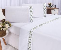 Lençol Queen Casal Percal Veneza Branco com Uva 4pçs