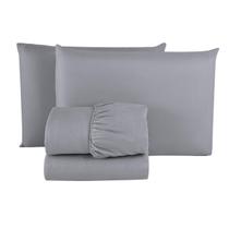 Lençol Queen Elástico + Fronhas Microfibra Premium Cinza