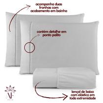 Lençol Queen Ponto Palito 03 Peças C/ Elástico Hotelaria Premium 400 Fios