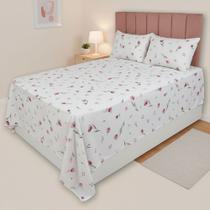 Lençol Sem Elástico Casal 3 Peças de Cobrir Plano 180 Fios Percal Estampado Home Basic