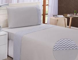 Lençol Solteiro 180 Fios Chevron Cinza 3 Pçs - Não Faz Bolinha