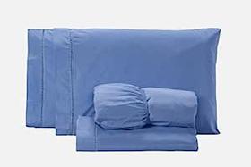 Lençol Solteiro 200 Fios 2 Peças Com Ponto Palito Azul