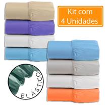 Lençol Solteiro Com Elástico Kit 4 Unidades Percal Cama Box Coloridos