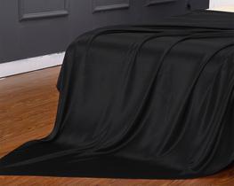 Lençol Superior Avulso Solteiro Cetim Seda Preto Brilho