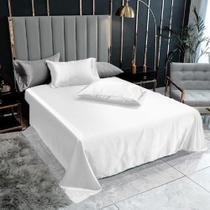 Lençol Superior Casal King Com 2 Fronhas Cetim Seda Branco Lençol Superior Casal King Com 2 Fronhas Cetim Seda Branco