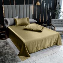 Lençol Superior Casal King Com 2 Fronhas Cetim Seda Brilho