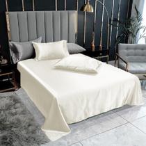 Lençol Superior Casal Queen Com 2 Fronhas Cetim Seda Pérola Lençol Superior Casal Queen Com 2 Fronhas Cetim Seda Pérola