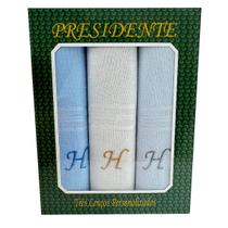Lenços Com Letras Presidente De Bolso 41cm 100 Algodão 3 Unidades