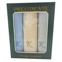 Lenços Com Letras Presidente De Bolso 41cm 100 Algodão 3 Unidades