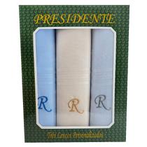 Lenços Com Letras Presidente De Bolso 41cm 100 Algodão 3 Unidades