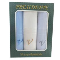 Lenços Com Letras Presidente De Bolso 41cm 100 Algodão 3 Unidades